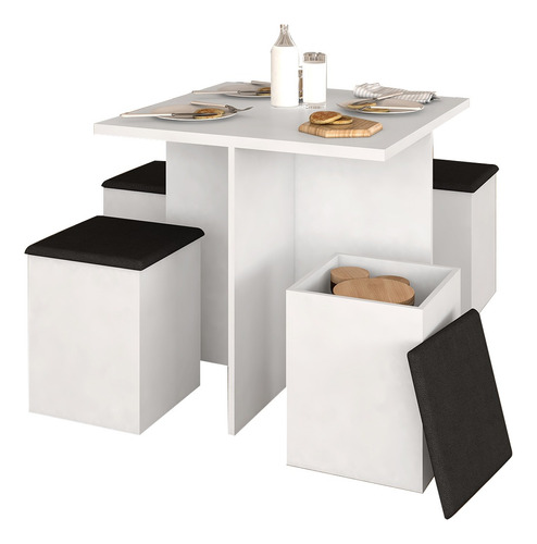 Conjunto Sala De Jantar 4 Banquetas Berlim Branco/ Preto Cor Branco/preto 06 Desenho do tecido das cadeiras Suede