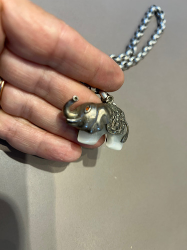 Collar Rolo Plata Y Dije Elefante 925 Marquesitas Y Nácar Plateado (Usado)