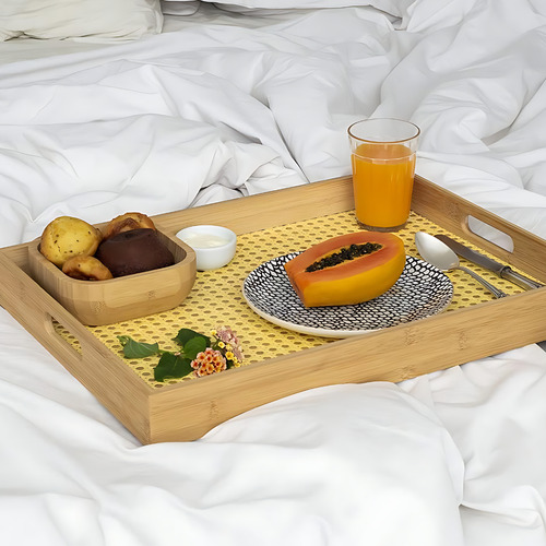 Bandeja Bambu Retangular Com Palhinha 48cm Grande Decoração