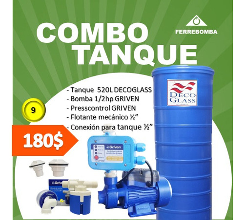 Combo Tanque 520lt Deco Glass, Accesorios,bomba 1/2hp Griven