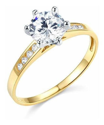 Anillo De Compromiso De Bodas De Oro Amarillo Twjc De 14 K, 