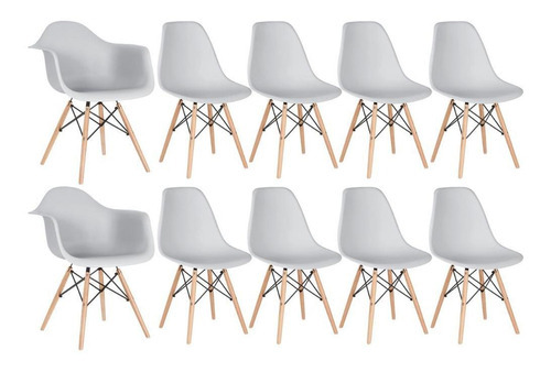 Kit Cadeiras Jantar Eames Eiffel Wood  2 Daw E 8 Dsw  Cores Cor da estrutura da cadeira Cinza-claro