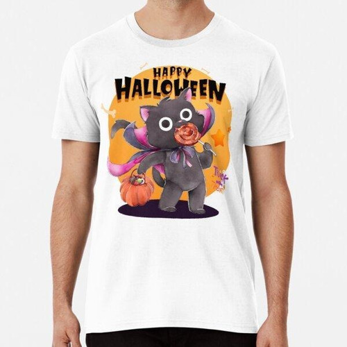 Remera Feliz Gato Calabaza De Halloween Algodon Premium