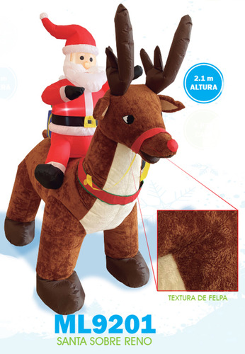 Inflable De Navidad Santa Sobre Reno 2.1m