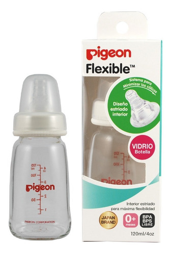Mamadera Pigeon Vidrio 120ml Color Transparente De 120ml Con Tetina Número 1 De Flujo Lento