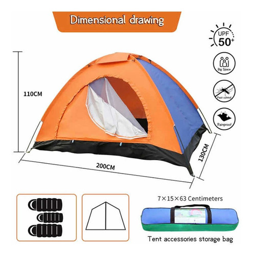 Carpa Camping Playa Para 4 Personas Plegable 2x2x1.40 Mts