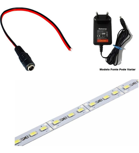 Barra Led Régua 5730 18w 72 Led 1m Bco Frio C/ Plug E Fonte