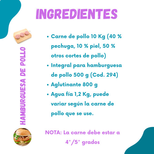 Condimento Integral Para Hamburguesas De Pollo X 1 Kg X 15