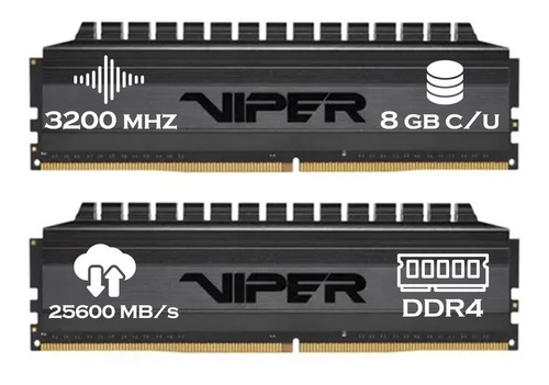 X2 Memorias Ram Ddr4 8gb 3200mhz Dimm Patriot Viper Pcreg