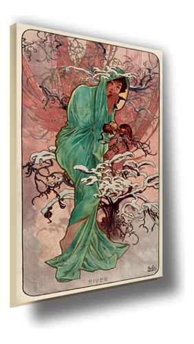 Cuadro Canva Bastidor Art Nouveau Mucha Invierno 1896 100x52