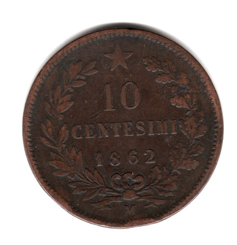 Italia Reino Moneda 10 Centesimi 1862 M Km#11.1 Vittorio Ema