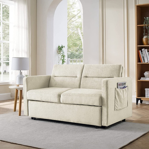 Sofa Cama Extraible 3 En 1 Terciopelo Color Beige Gynsseh