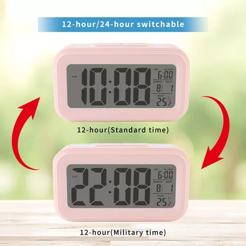 Reloj despertador digital inteligente con botón de repetición de fecha y  temperatura en la parte superior, funciona con pilas, reloj de escritorio