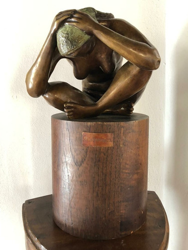 La Desesperanza, Escultura En Bronce Patinado, Base Madera.