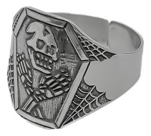 Anillo Calavera Ataud Acero Regulable B) Mediano