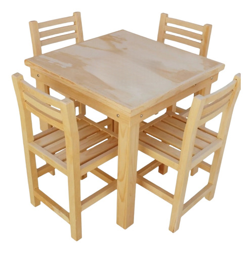 Mesa Infantil Con 4 Sillas De Madera Solida De Pino