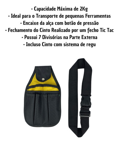 Porta Ferramentas Eletricista Lona Reforçada Cinto 7 Bolsos