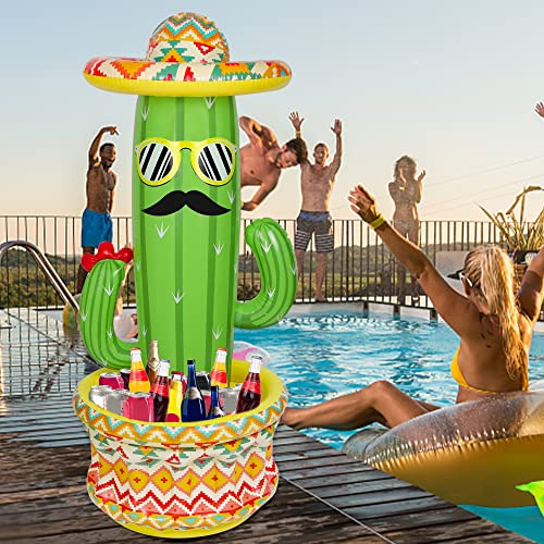 Hielera Inflable De Cactus Con Sombrero Mexicano De Fiesta
