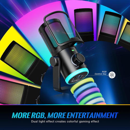 Micrófono Gamer Fifine Am6, Rgb, De Sobremesa, Usb, Negro