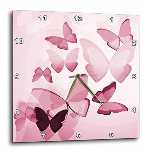 3drose Pretty Pink - Reloj De Pared Con Mariposas Transparen