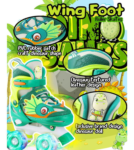 Patines Para Niños De Dinosaurios Ruedas Cuadruples Talla X