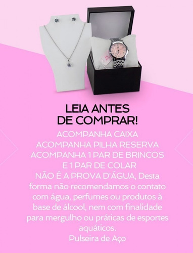 Kit Relógio+ Colar/brinco Feminino Original Caixa