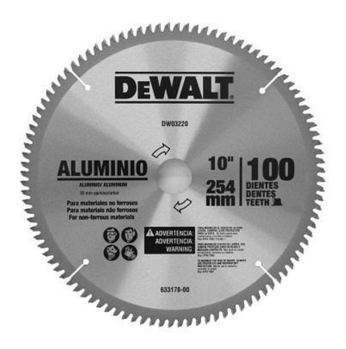 Hoja De Sierra Dewalt 100 Dientes Para Aluminio 254 Mm 10 Pu