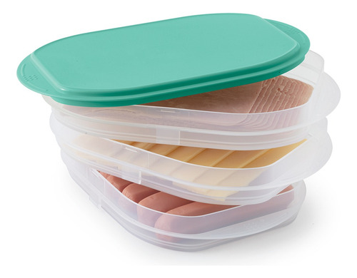 Recipientes Para Quesos Carnes Frías Tupperware 3 Pz 630ml Color Agua