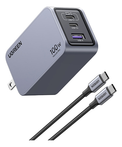 Ugreen Cargador 100w 2usb-c 1usb Gan +cable C Para Mac 25873