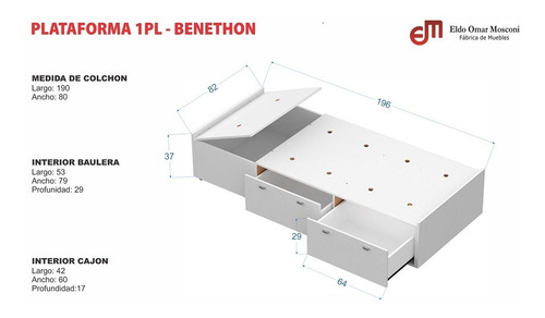 Imagen 4 de 5 de Cama Con Cajones Box Base Somier 1 Plaza Wengue 56622