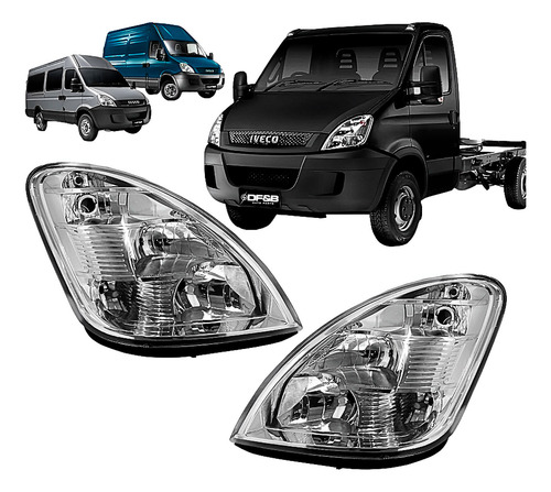 Par Farol Iveco Daily 2008 À 2020 Foco Duplo Mascara Cromada