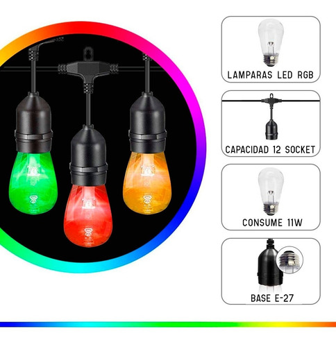 Imagen 3 de 6 de Serie De Luces Inteligente 7m Guirnalda Rgb Con 12 Focos Led
