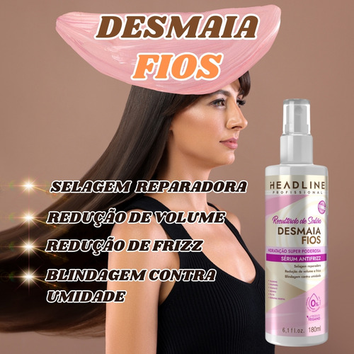 Kit Headline Desmaia Fios Máscara 800g Sérum Antifrizz 180ml