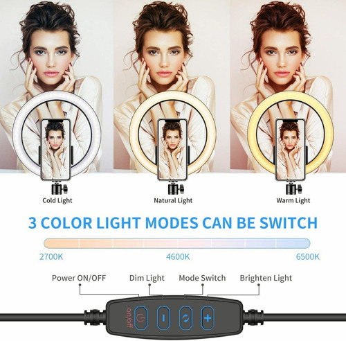 Luz De Anillo Led 26cm 3 Colores Wireless Control Remoto
