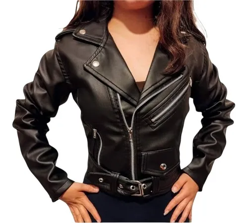 Chamarra Biker De Piel Vegana Para Mujer Chaqueta Negra Dama