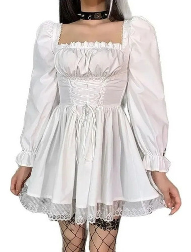 Vestido Gótico Lolita For Mujer Con Escote Cuadrado Encaje