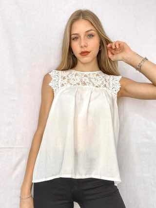 Blusa De Broderie, Fibrana Y Puntilla