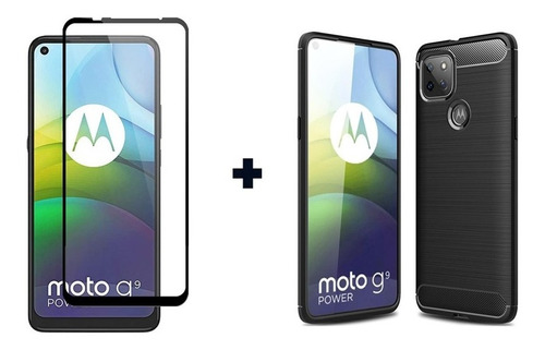 Funda Carbono + Templado Compatible Con Moto G9 Power