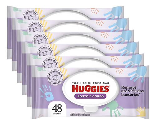 Kit 6x Lenço Umedecido Huggies Rosto E Corpo Pacote 48un