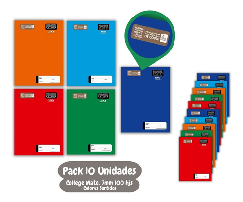 Cuaderno College Mate 7mm 100 Hjs Colores Proarte X 10 Uni