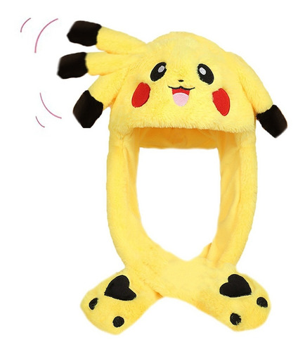 Gorro Pikachu Con Orejas Móviles De Conejo/luz Led Divertido Color Amarillo