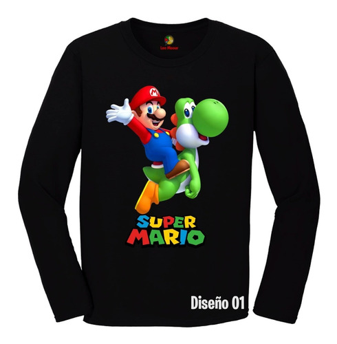 Remera Mario Bros Mangas Largas 100% Algodón