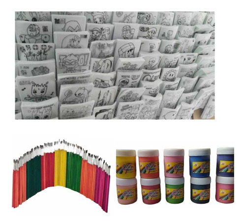 100 Pellon Para Colorear+10 Pinturas+10 Pinceles. 