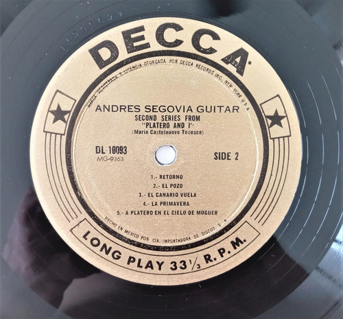 Andres Segovia Lp Sonata Romantica Y El Platero Y Yo (Usado)