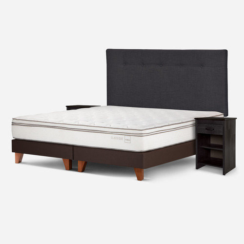Cama Classique+ King + Respaldo Y Veladores Maurice Grafito