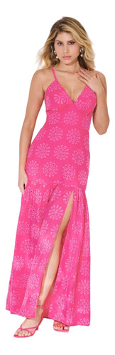 Vestido Longo Laise Rosa Escuro Planet Girls Bordado Floral