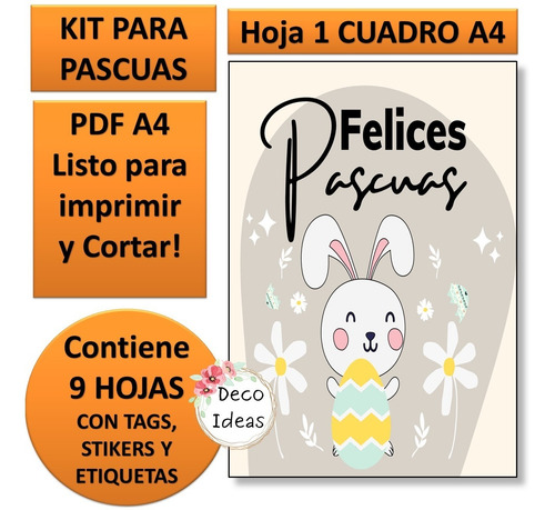 Imagen 2 de 6 de Kit Imprimible Pascuas 04 Pdf Listo Ideal Para Emprendedores