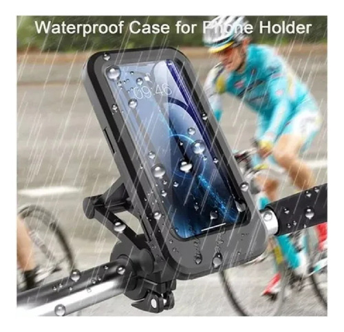 Soporte Celu Moto Bici Funda 360°+ Visor Trasero Impermeable Negro Lisa