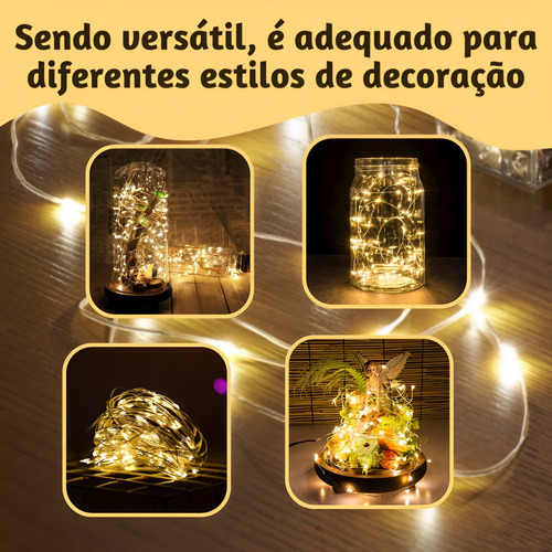 Kit 6 Fio Fada Cordão De Luz 2 Metros 20 Leds Branco Quente