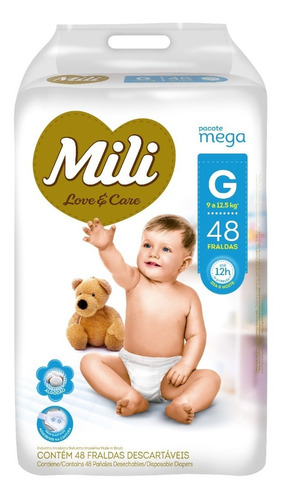 Fralda Descartável Infantil Mili Love & Care G Pacote 48 Unidades